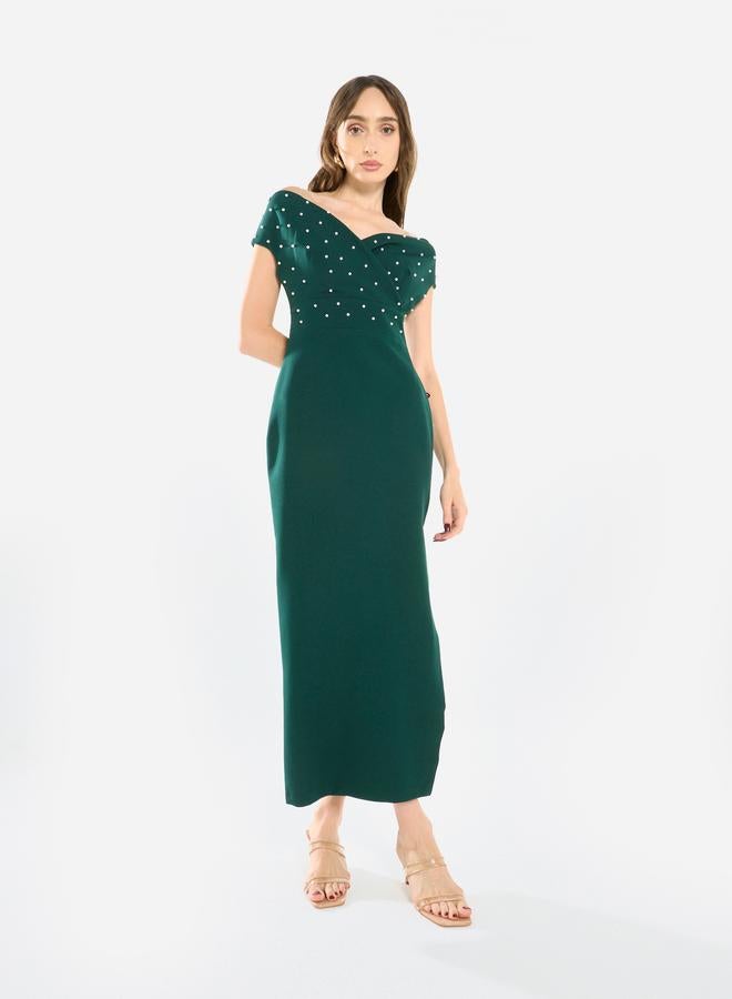 House of Moda Women Embellished Bardot Midi Dress - Image 1